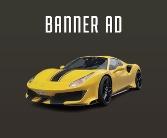 yellow luxury sports car banner advertisement with bold modern design
