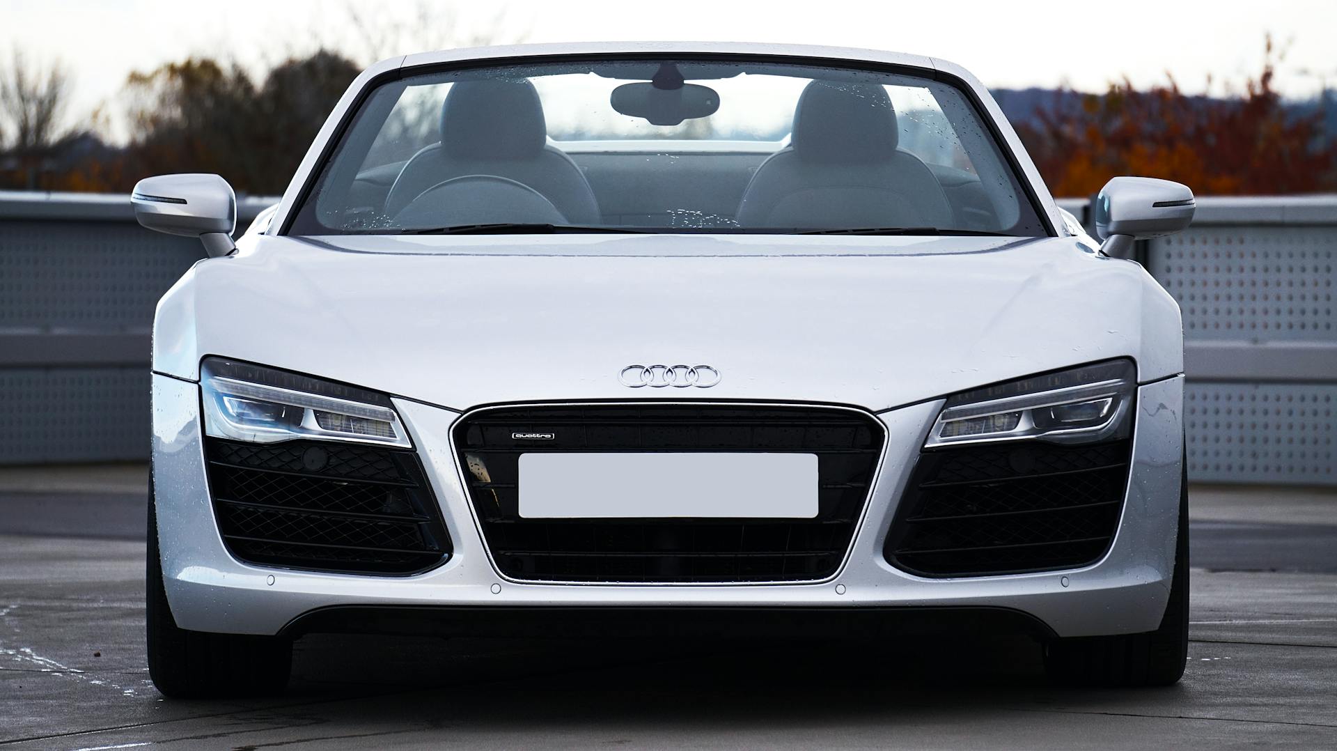 aggressive white audi r8 front