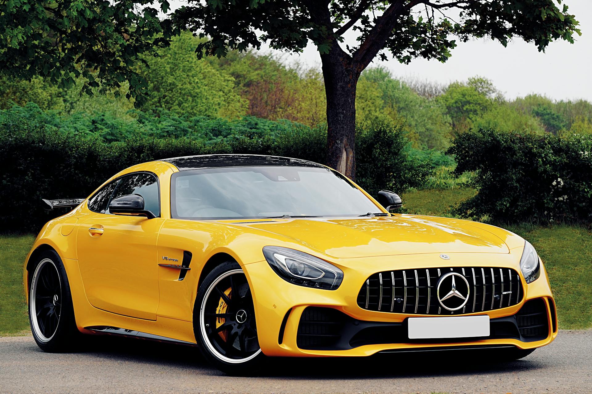 aggressive yellow amg gt stance
