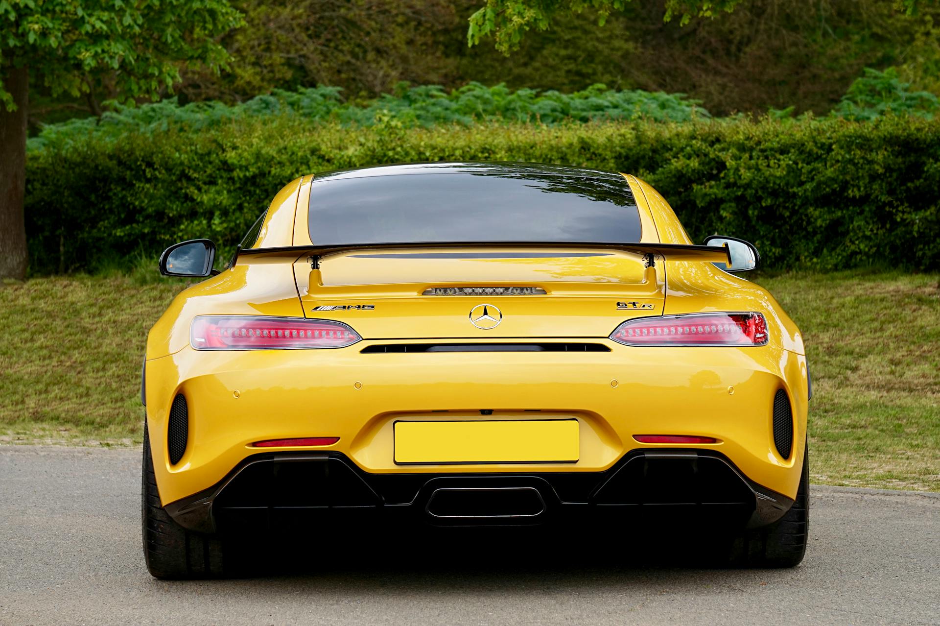 yellow amg gt r rear view